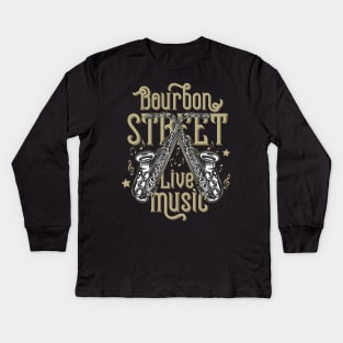 "Bourbon Street Live Music" Saxophone Kids Long Sleeve T-Shirt